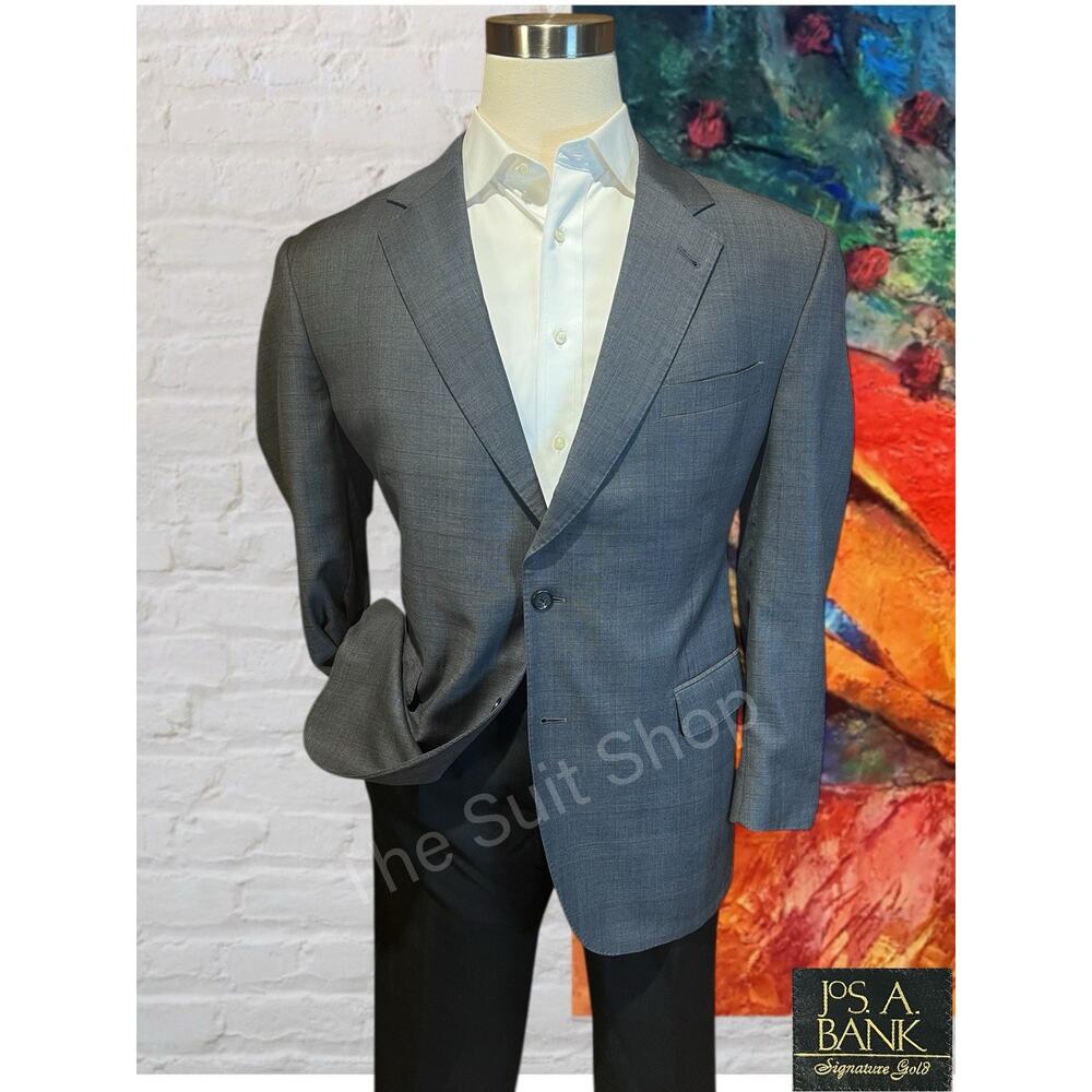 Jos A Bank Signature Gold 43R Gray Burnt Orange Plaid Blazer Jacket Suit Coat